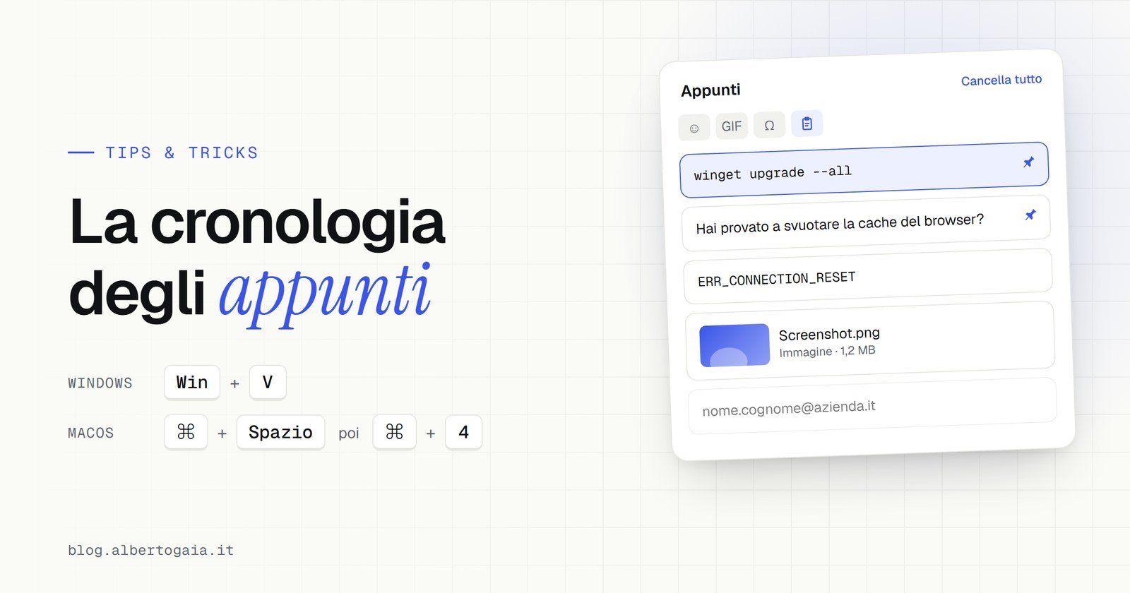 Cronologia degli appunti: il Win+V che mi ha cambiato il modo di lavorare (e come averlo anche su Mac)